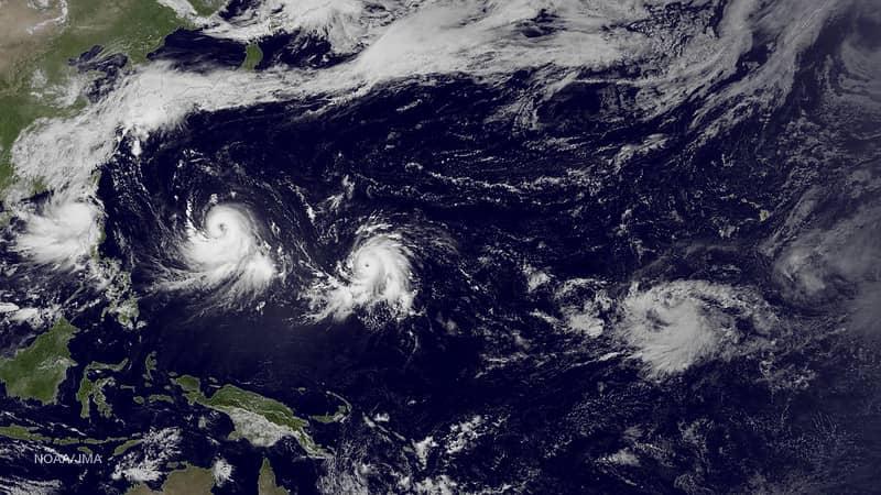 Tropical storm systems in the Pacific Ocean. Buildings in coastal cities such as Hong Kong will encounter abnormal wind loadings when storms make landfall and must be designed for accordingly - Image Credit: NOAA Satellites via Flickr licensed under CC BY-NC 2.0