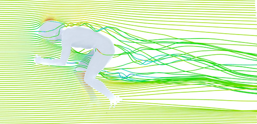 CFD pressure streamlines around a cyclist