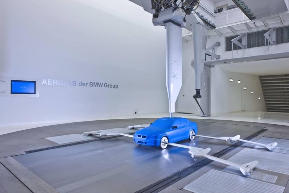 A BMW wind tunnel model with sting mounted wheels. CREDIT: www.bmwblog.com