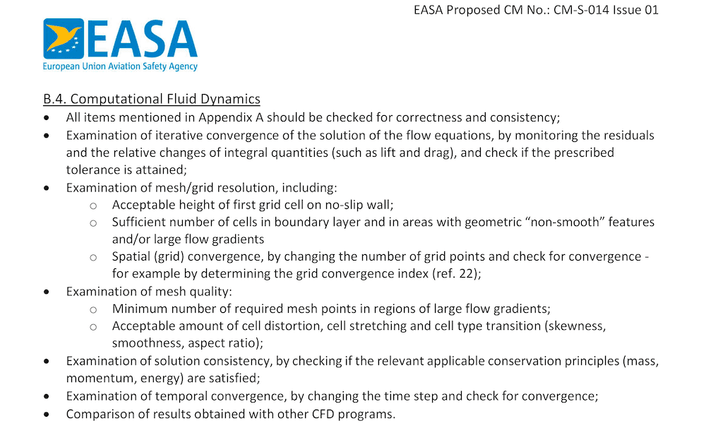 Screenshot of section B4 of EASA CM-S-014 regulations covering CFD