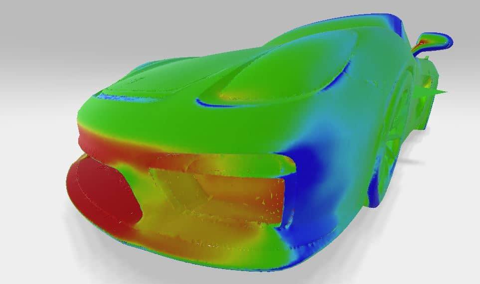 CFD pressure map showing the high pressure zone around the front splitter