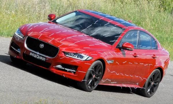 Example of tufts on a Jaguar XE road car. CREDIT: Julian Edgar: Aerodynamic wool tuft testing on the Jaguar XE