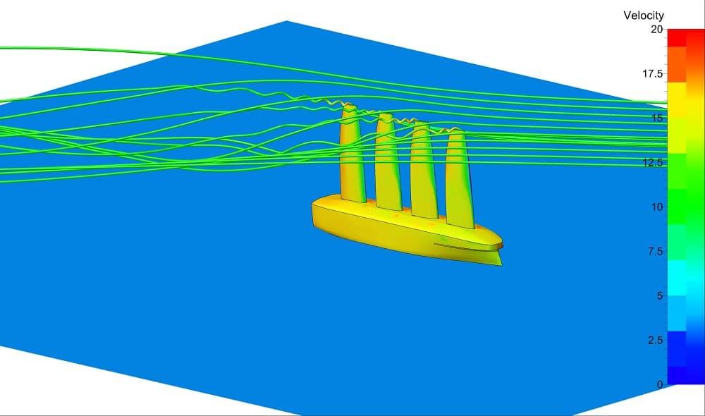 CFD analysis of the sails - port view - Image credit: SSPA Sweden AB